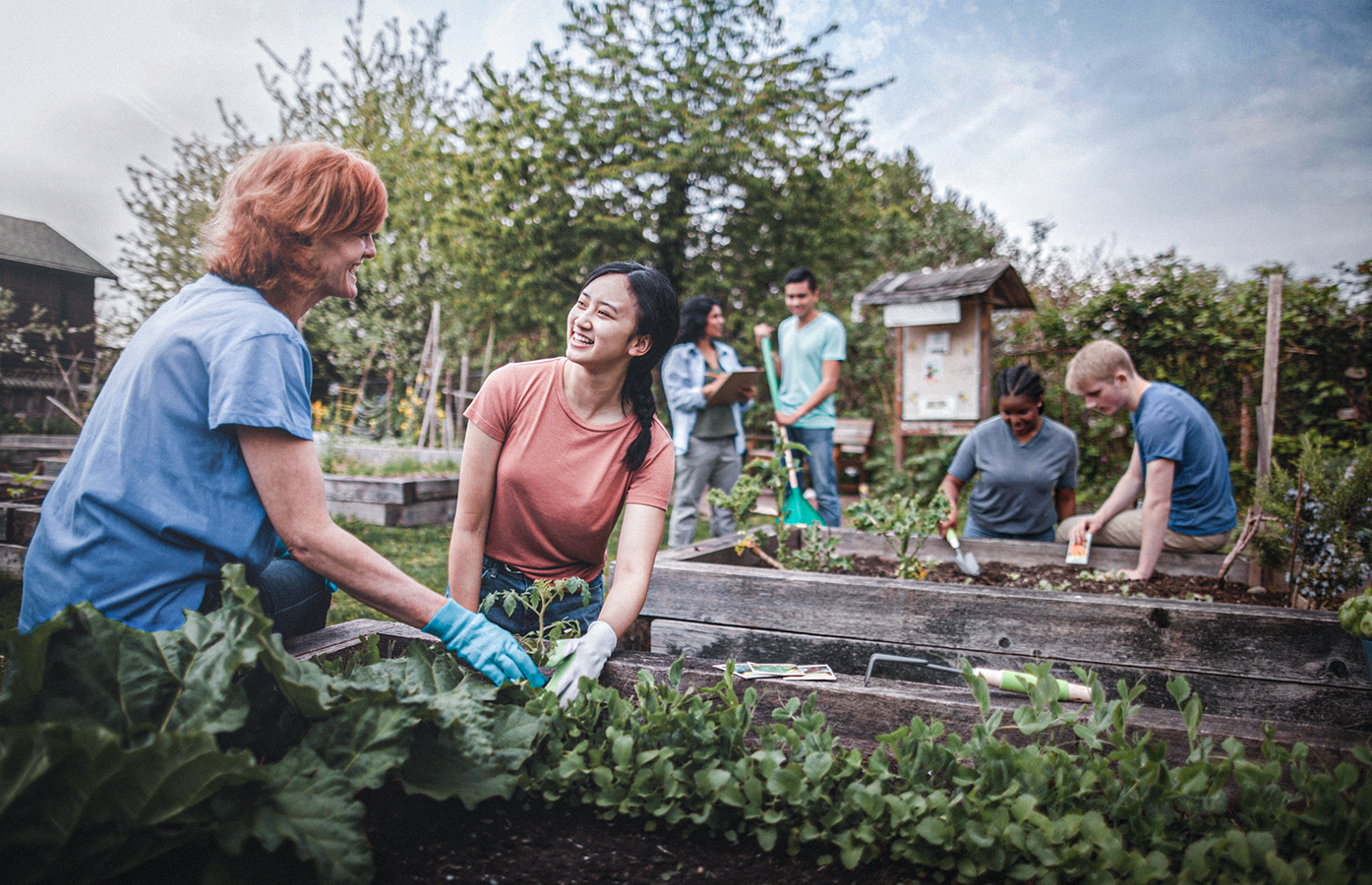 Image shows two women at a community gardening project